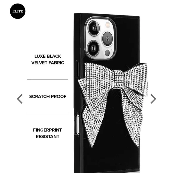 Flaunt Elite Black Square Rhinestone Bow Brilliance iPhone 15 Pro Max Case - Picture 4 of 8